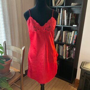 Vintage Red Satin Lace Coquette Lingerie Slip Dress Boudoir Sz S Fairy Dopamine